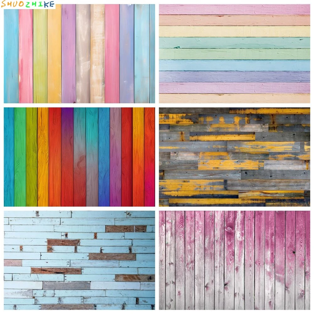 

Vintage Colorful Wood Backdrop Wooden Texture Floor Baby Kids Birthday Party Wedding Photography Background Photostudio Props