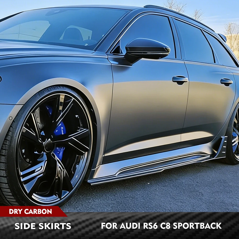 

Накладки на пороги из сухого карбона для Audi RS6 C8 Avant 2019-2025, расширители боковых бамперов, защитные элементы кузова