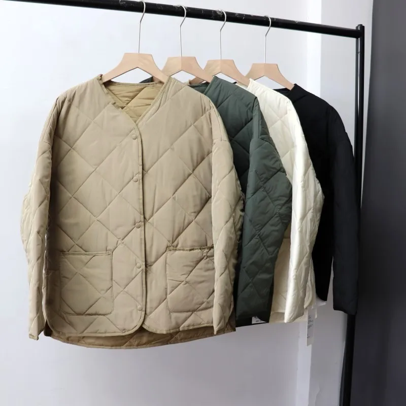 

Women's Casual Style Thin Air Cotton Jacket Vintage No Collar Diamond Pattern Simple Lightweight Spring Fashion Outerwear
