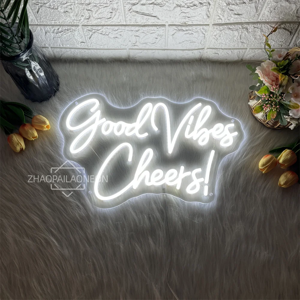 Good Vibe Cheers Neon Sign voor Party Restaurant Koffie Decoratie Licht Led Muur Kamer Party Bar Club Pub Decor Neon Borden