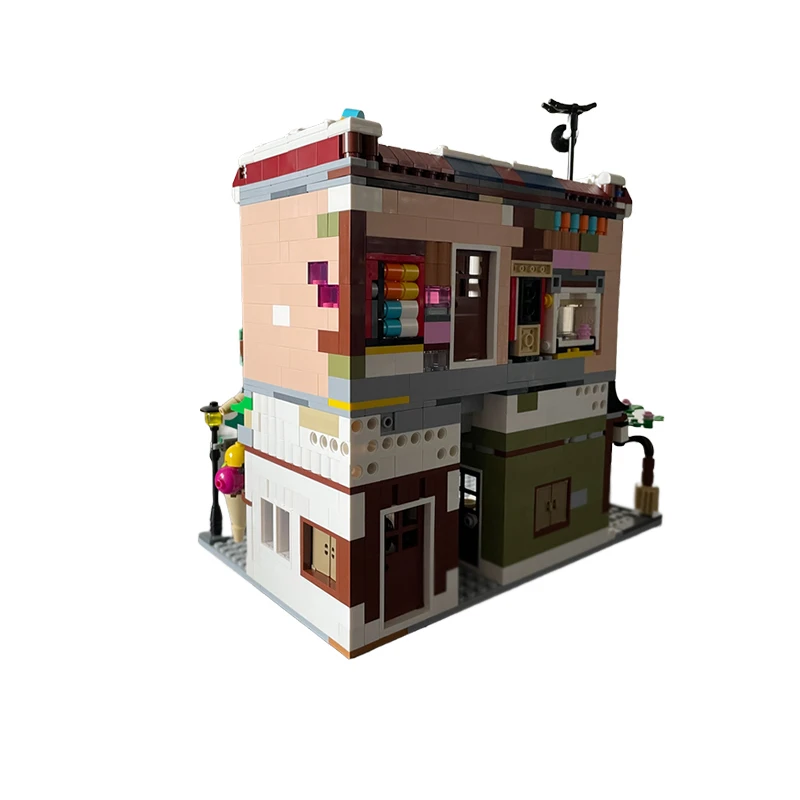 Модель City Street View MOC, строительные кирпичи, лапша, бар, магазин мороженого, модульные технологии, подарки, праздник, сборка, детский игрушечный костюм