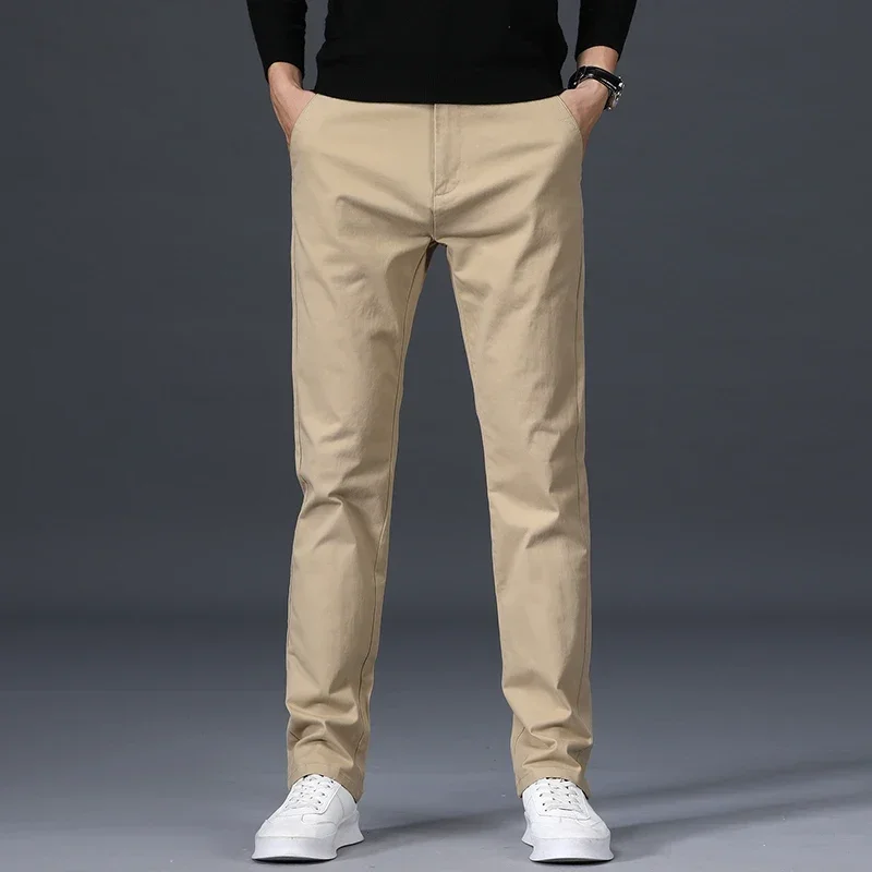 Spring Autumn Casual Pants Men Trousers Clothing Cotton Straight Regular Trousers For Men Korea Basic Black Khaki Blue 2023