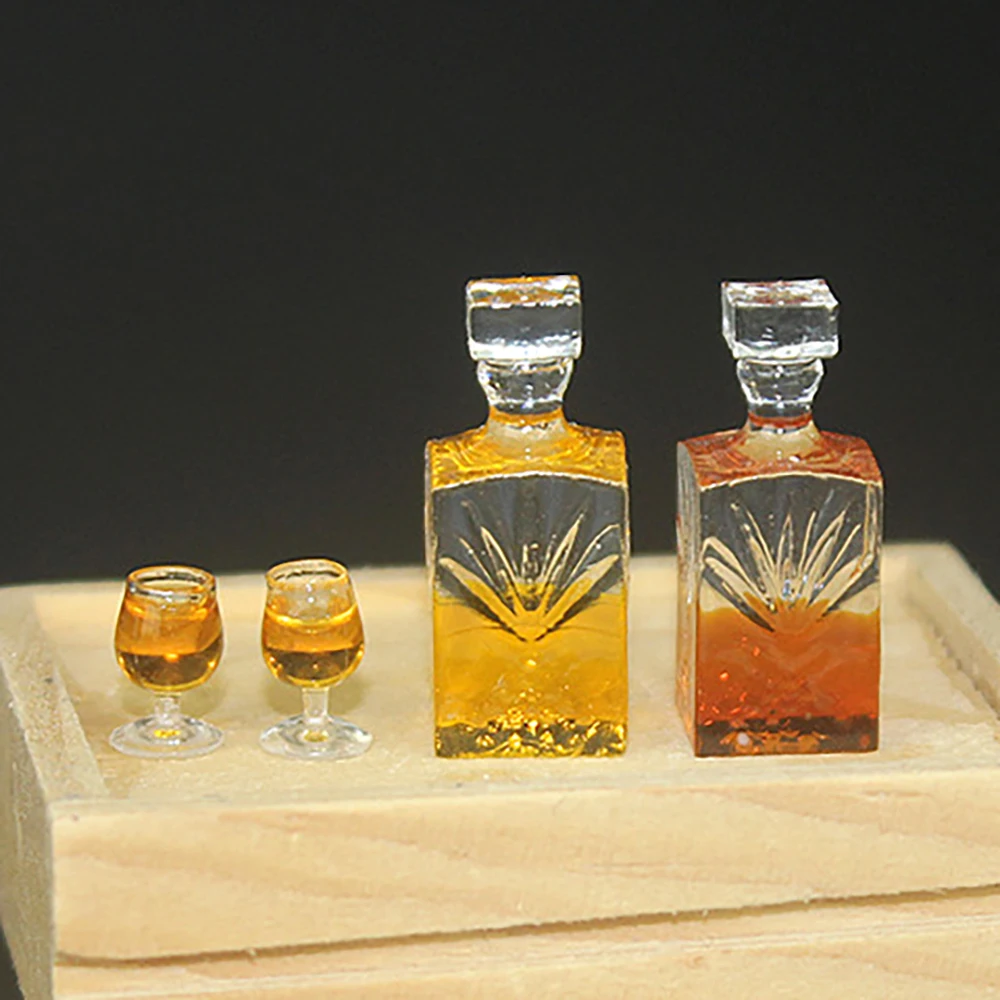

1/12 Dollhouse Miniature Wine Bottle Goblet Set Mini Whisky Drinks Model Toy for Doll House Accessories Decoration ob11 bjd