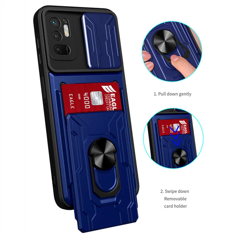 For Xiaomi Redmi Note 10 10T 5G Case Magnetic Ring Stand Armor Phone Cases For Redmi Note10 Pro Max 10S Card Slot Bracket Cover