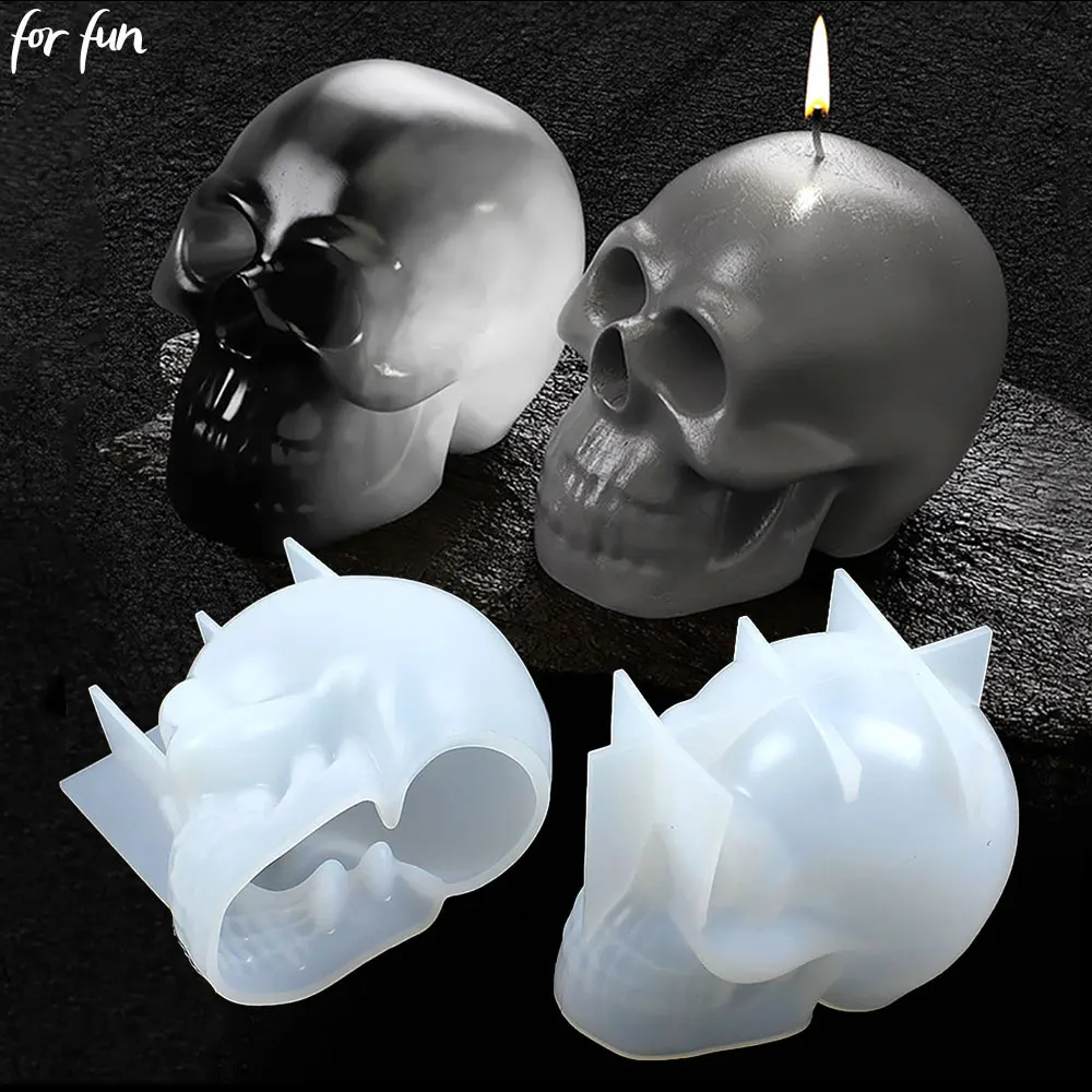 For Fun 3D Skeleton Head Silicone Molds Skull Candles Mold Halloween Horror Decoration Ornament Cement Plaster Resin Mold