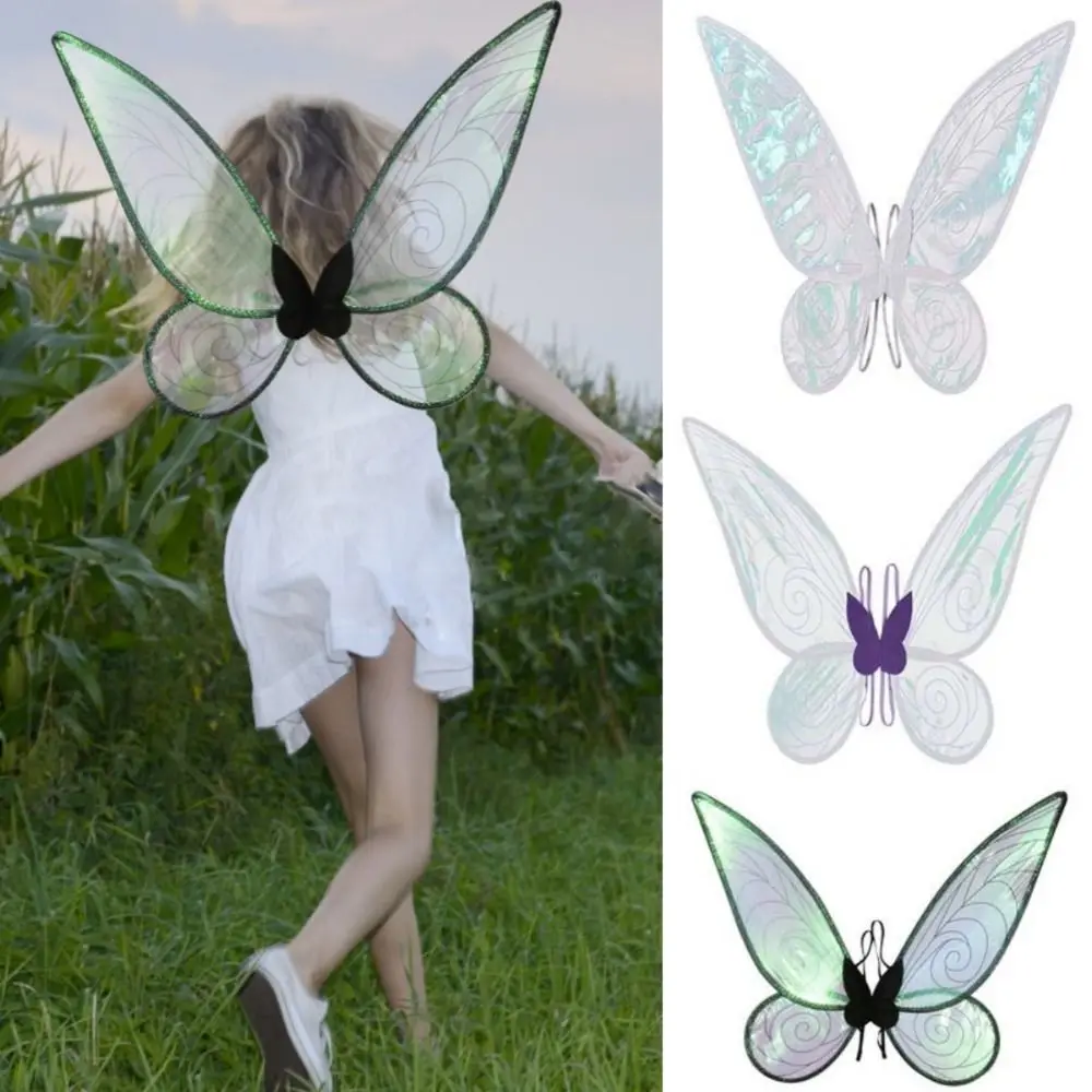 

Прочный реквизит для косплея, крылья бабочки для девочек, разноцветные крылья феи из органзы, ролевые игры, блестящие крылья эльфа, аксессуары для вечеринок