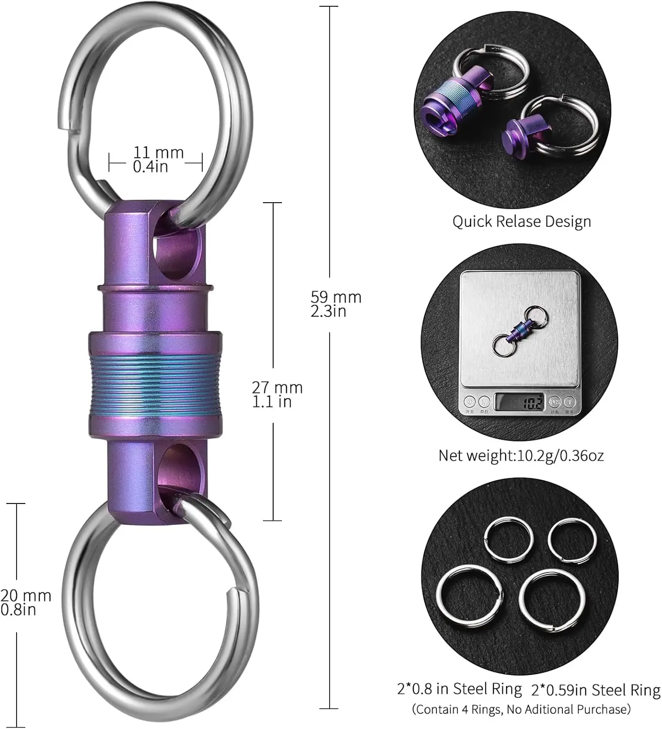TISUR Swivel Pull Apart Key Chain Rings Connector,Quick Release Keychain,Detachable Disconnect Keychain for car keys