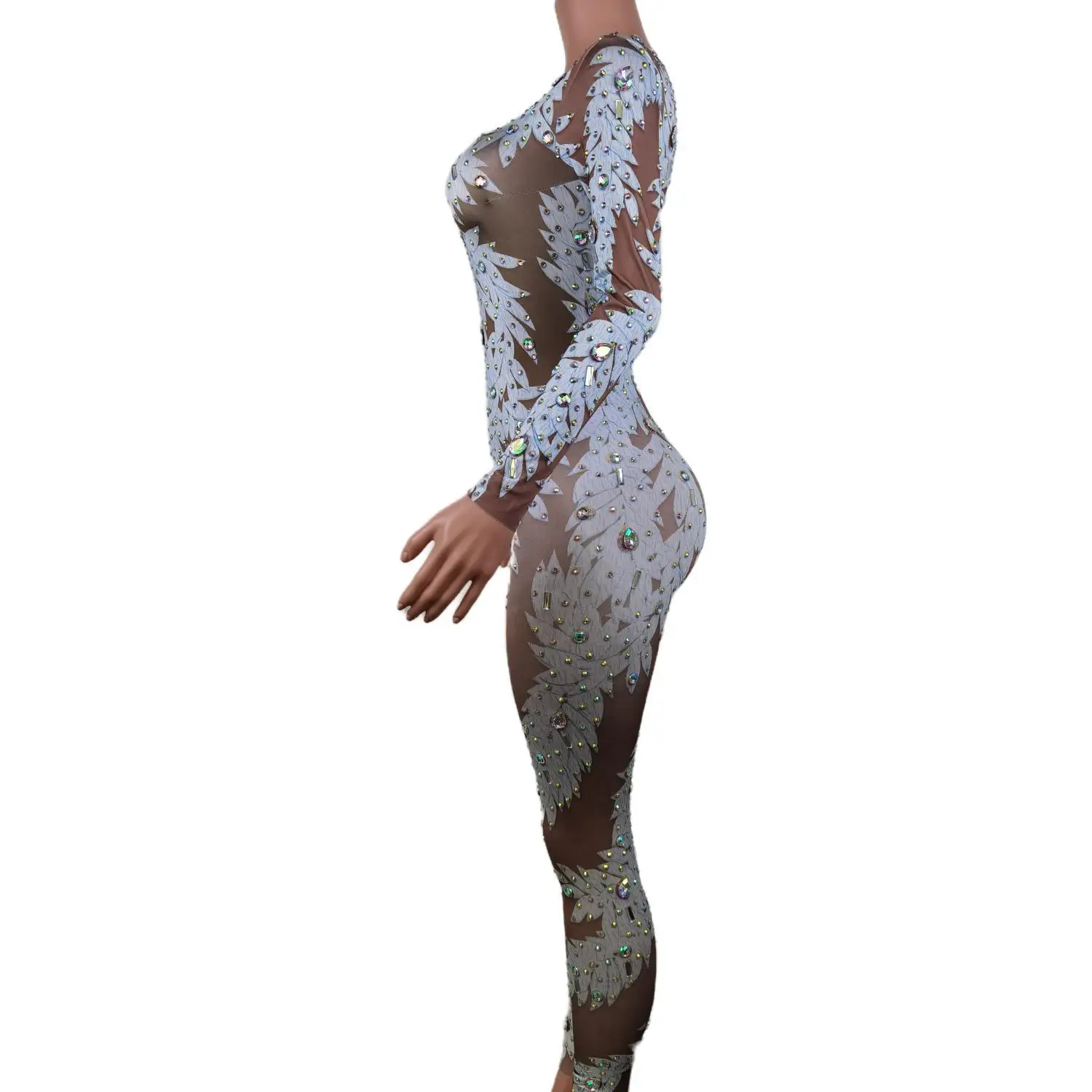 Fashion Printed Acrobatics Leotard Nightclub Pole Dance Clothes Stones Rave Outfit Festival Women Jumpsuit Stage Costume Baiyezi