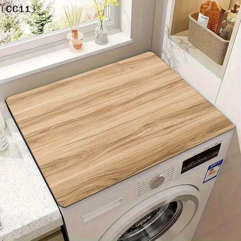 1pc Light Wood Grain Washing Machine Cover & Absorbent - Non-Slip Quick-Dry Laundry/Kitchen Counter Protector Mat〔CC11〕
