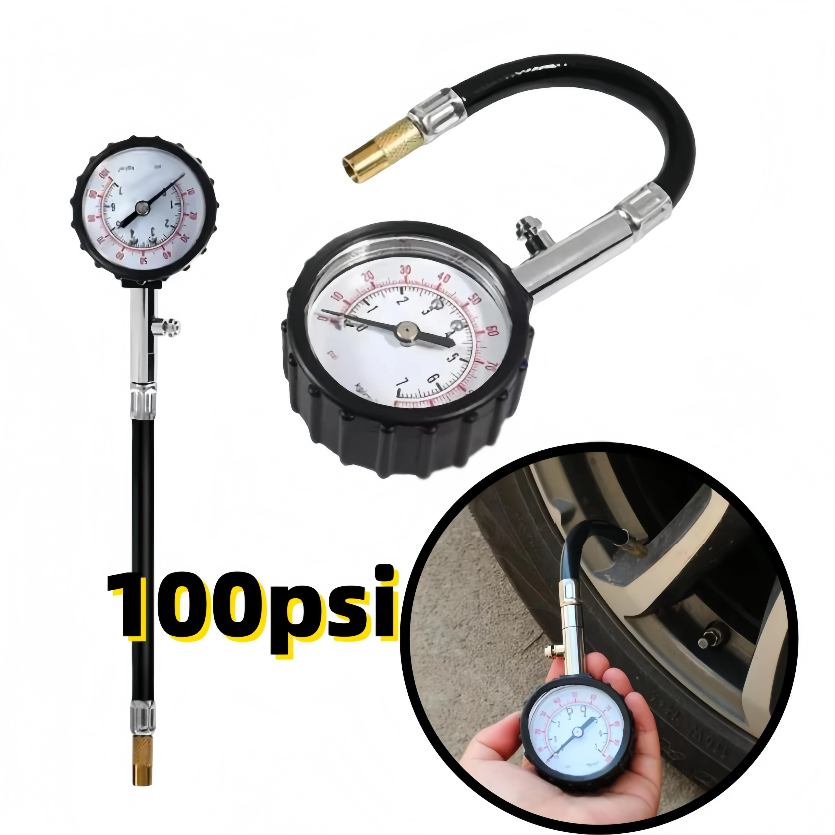 Professional 100 PSI Tire Pressure Gauge High Precision Long Hose Meter for Car Truck Motorcycle Tire Air Pump Tester Tool