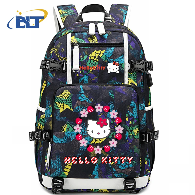 Sanrio HeIIoKitty mochila escolar para estudiantes mochila juvenil bolsa de viaje USB para niñas