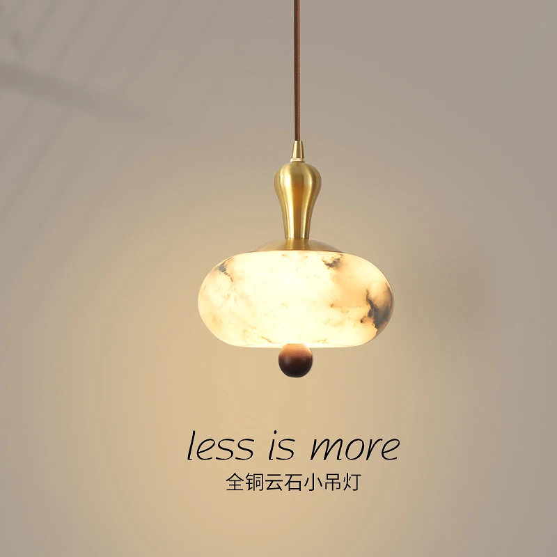 

Modern Full Copper Ceiling Pendant Light Rotundity Natural Marble Chandelier Living Room Restaurant Kitchen Bedroom Hanging Lamp