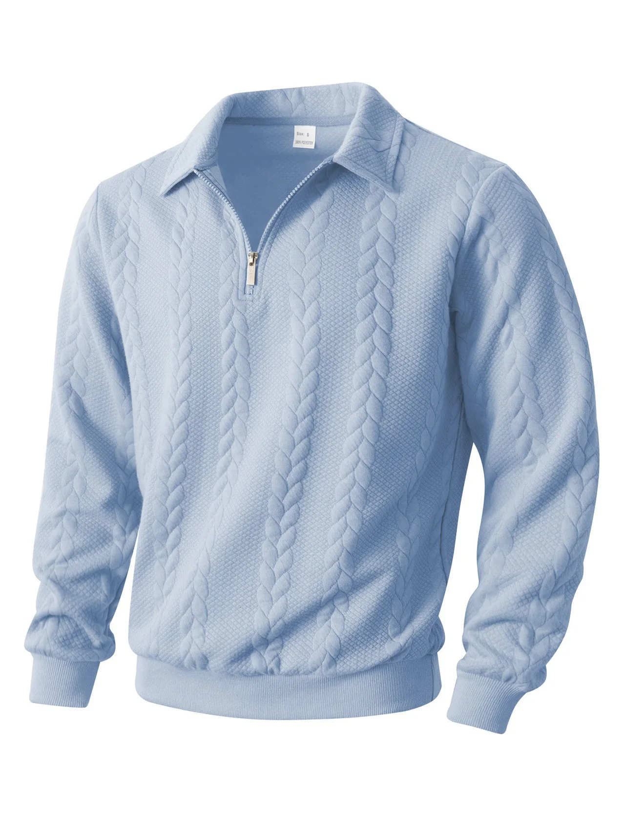 Mens Lapel Half Zip Sweatshirt Long Sleeve Cable Textured Pullover Relaxed Fit Tops For Daily Casual Autumn And Winter Dressing