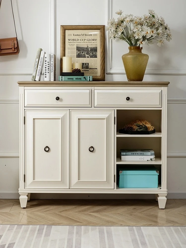

Mediterranean shoe cabinet household all solid wood balcony locker red oak log furniture small apartment entrance storage