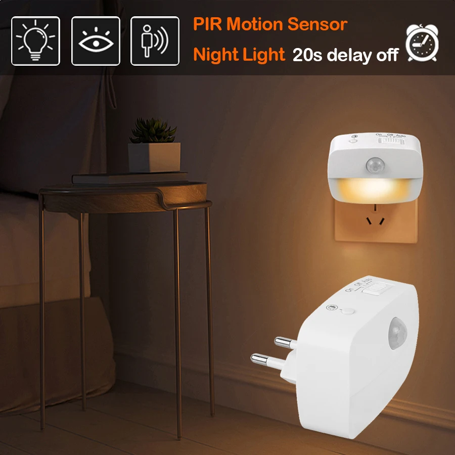 

Wireless Motion Sensor LED Night Light 220V EU Plug In Motion Detector Bedroom Staircase Closet Bedside Wall Socket Night Lamp