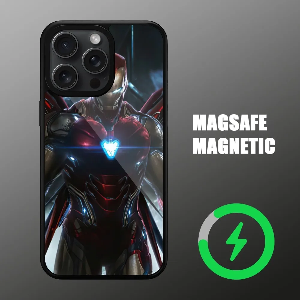 MINISO Marvel Iron Man Phone Case For iPhone Magsafe Magnetic Wireless 11 12 13 14 15 Pro Max Plus Charging Cover