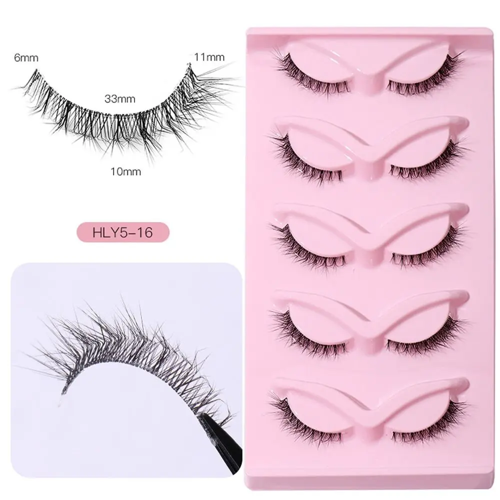 5 Pair Reusable 3D L Curl False Eyelashes Full Strip Oblique Cat Eye Fake Lashes Wispy Long Winged Faux Mink Lashes Makeup Tools
