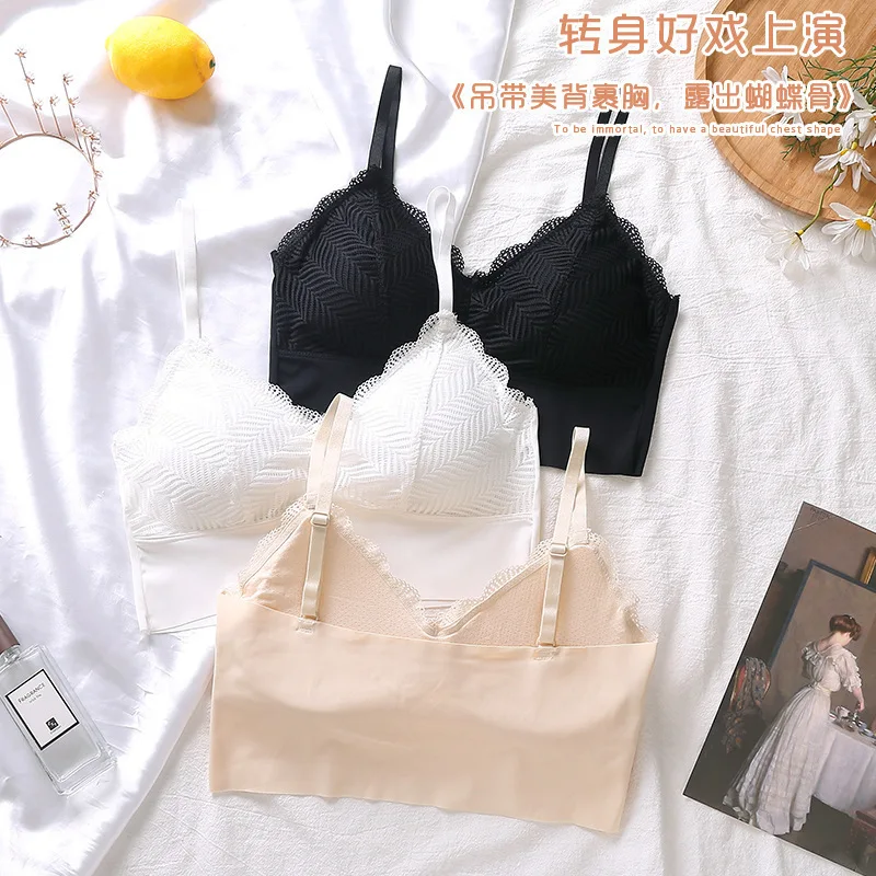 Underwear Lace Sexy Beauty Back Chest Wrap Traceless Vest Breathable Removable Chest Pad Strap Bra Tube Top Push up Bra for Wome