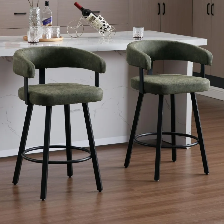 

Набор барных стульев из искусственной кожи из 2 барных стульев высотой 25,5 дюймов с мягкой открытой спинкой, современные низкие барные стулья с мягкой обивкой и M