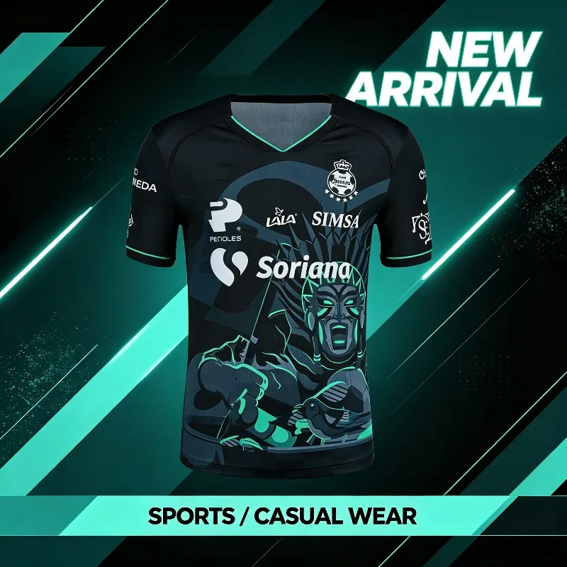 Men Children Santos Laguna Soccer Jersey Los Guerreros Special Aztec Warrior Graphic Short Sleeve Black Green Football Shirt