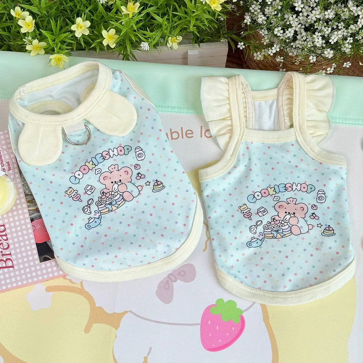 

Cat and Dog Spring and Summer Clothes Cute Cartoon Printed Macaron Suspender Pet Clothes Puppy Clothes Dog Vest
