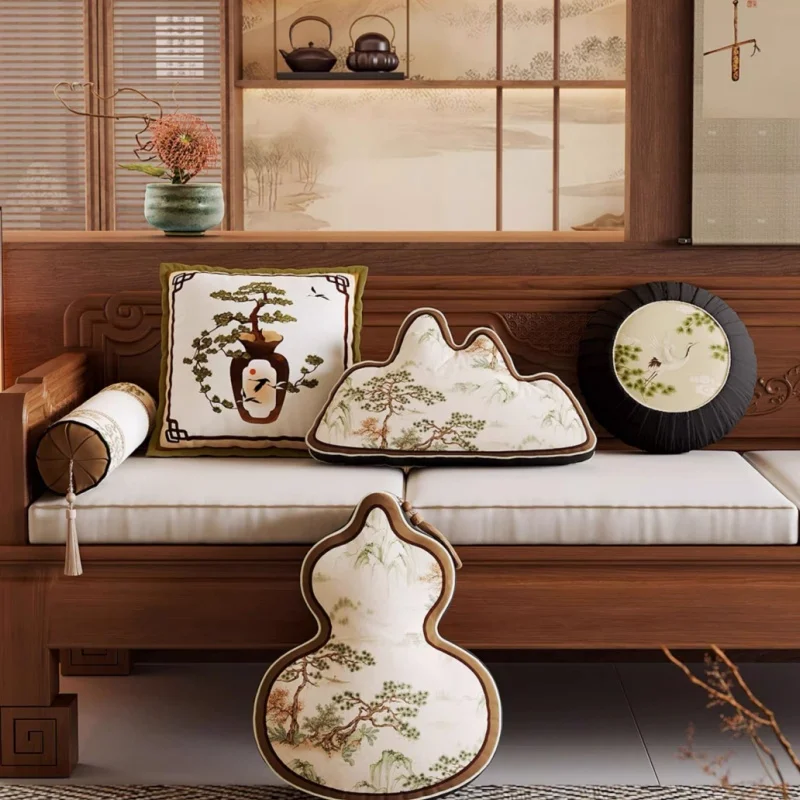 Chinese Crane Pine Pillows Retro Cushion Classical Artistic Room Decorative Pillow Cover For Sofa Chair Bedding Home Decorations