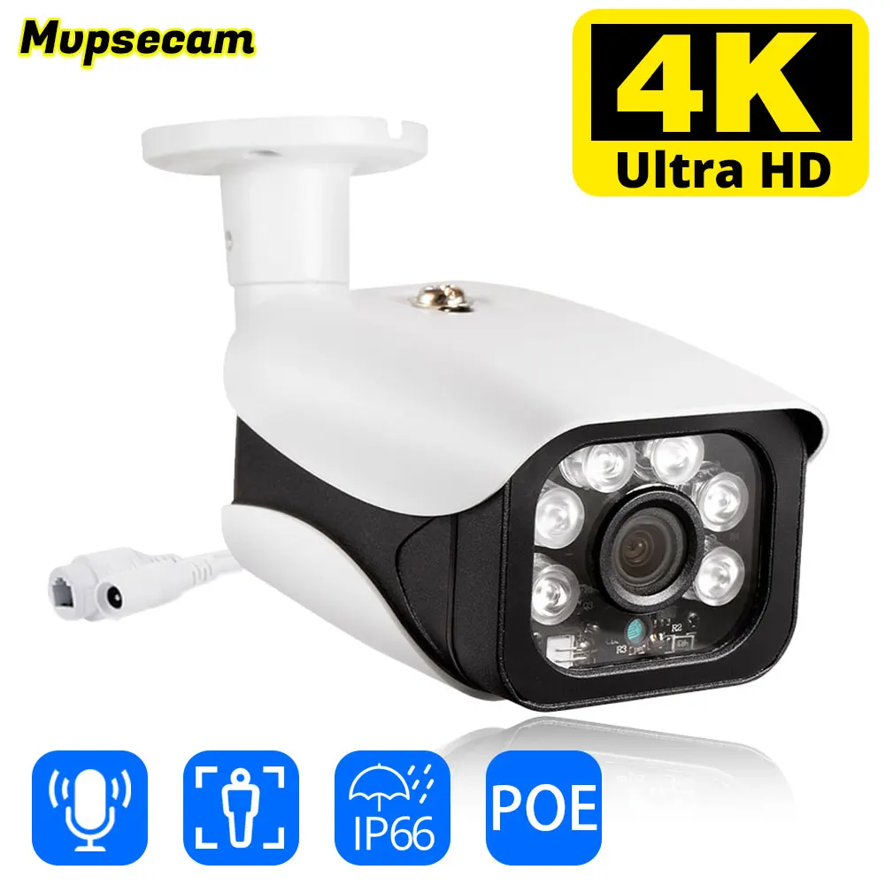 

4K 8MP Bullet POE Camera Ai Human Detect Built-in Microphone Security IP Camera IR Night Vision Smart Home CCTV Security IP Cam