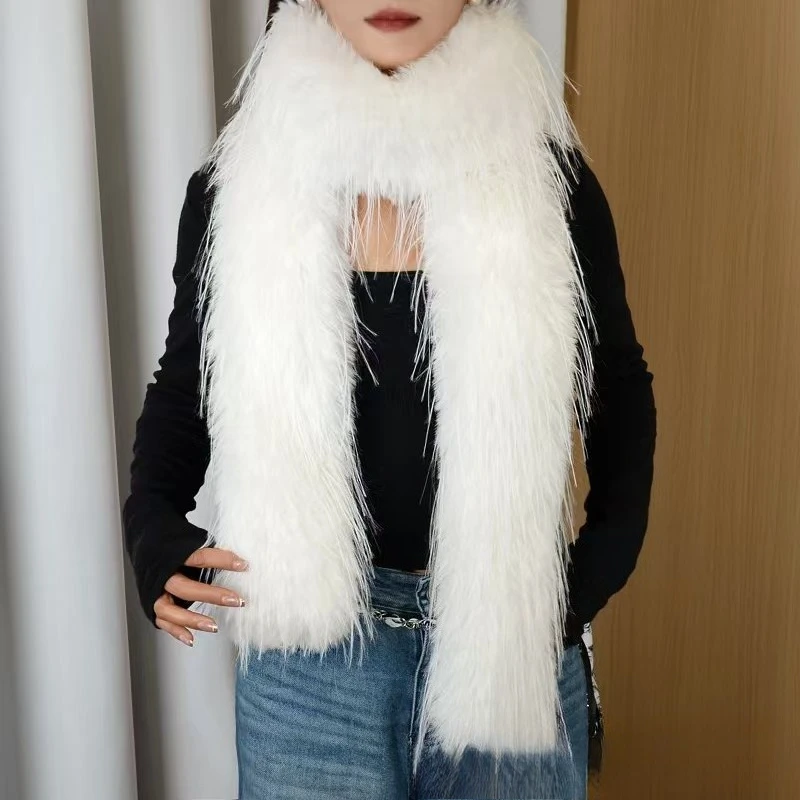 Thick Fluffy Plush Long Strip Scarf 180cm Imitation Mink Fur Y2K Girl Scarf Luxury Classic Ladies Tassels Scarf Outdoor