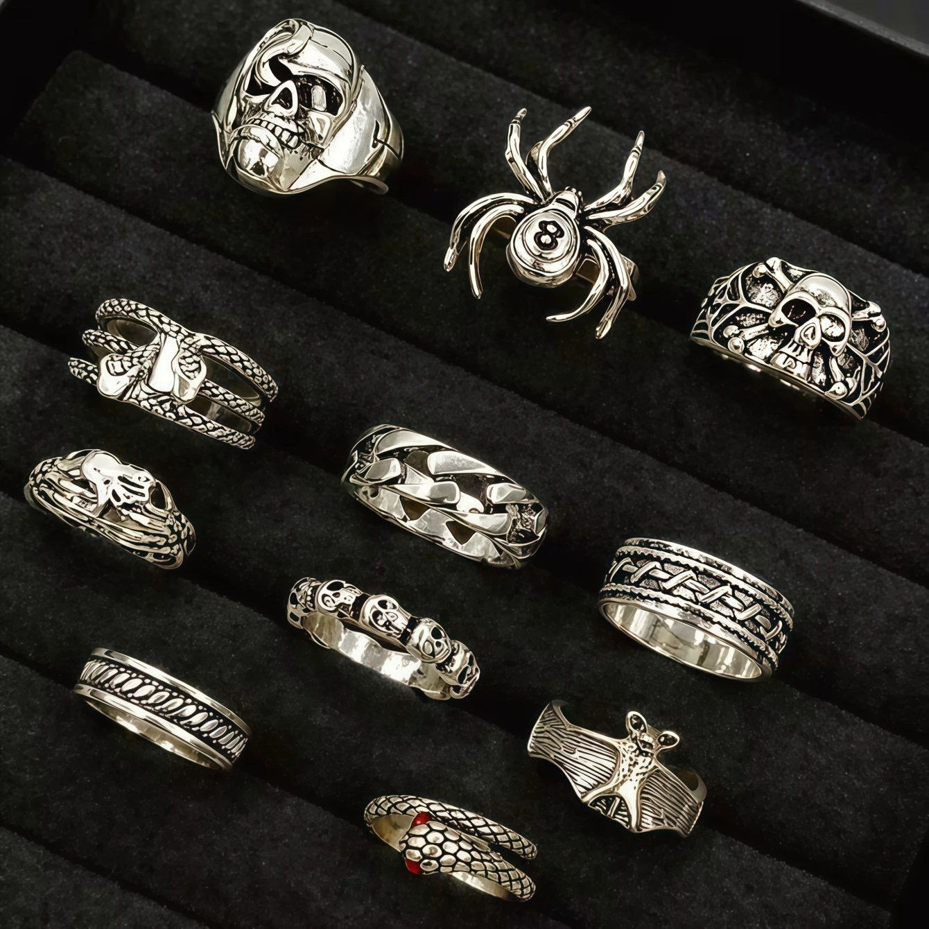 11Pieces Vintage Gothic Punk Skull  Rings Set For Women Men Mix Style Retro Jewelry Party Gifts