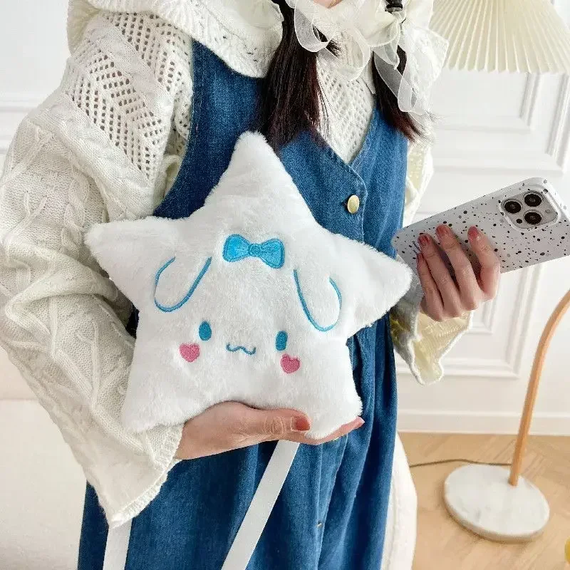Sanrio estrela de cinco pontas saco de pelúcia cinnamoroll minha melodia kuromi anime dos desenhos animados bordado acessório kawaii saco de armazenamento presente das meninas