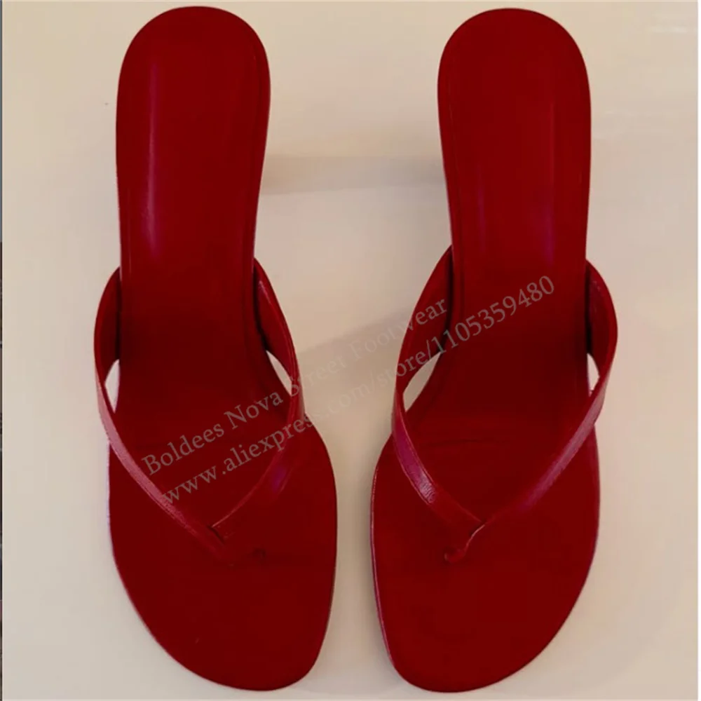 

Красные кожаные шлепанцы на низком каблуке для женщин, сексуальные, с круглым носком, на высоком каблуке, однотонные, без застежек, с ремешком на пятке, повседневные, нарядные, мюли