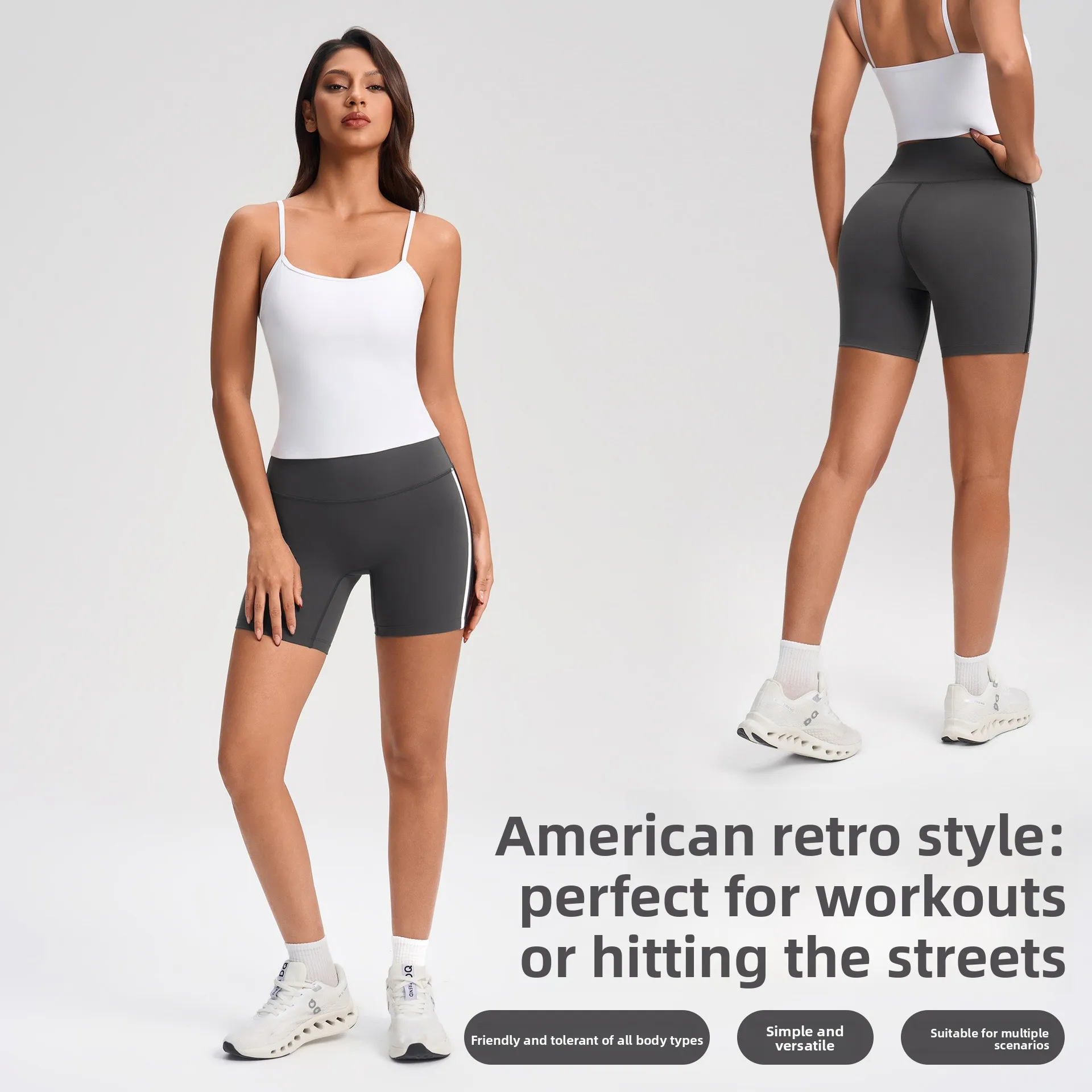 شورت رياضي نسائي عالي الخصر صيفي بطول ثلاثة أرباع سروال ركوب الدراجات في الهواء الطلق لرفع الورك واللياقة البدنية والجري