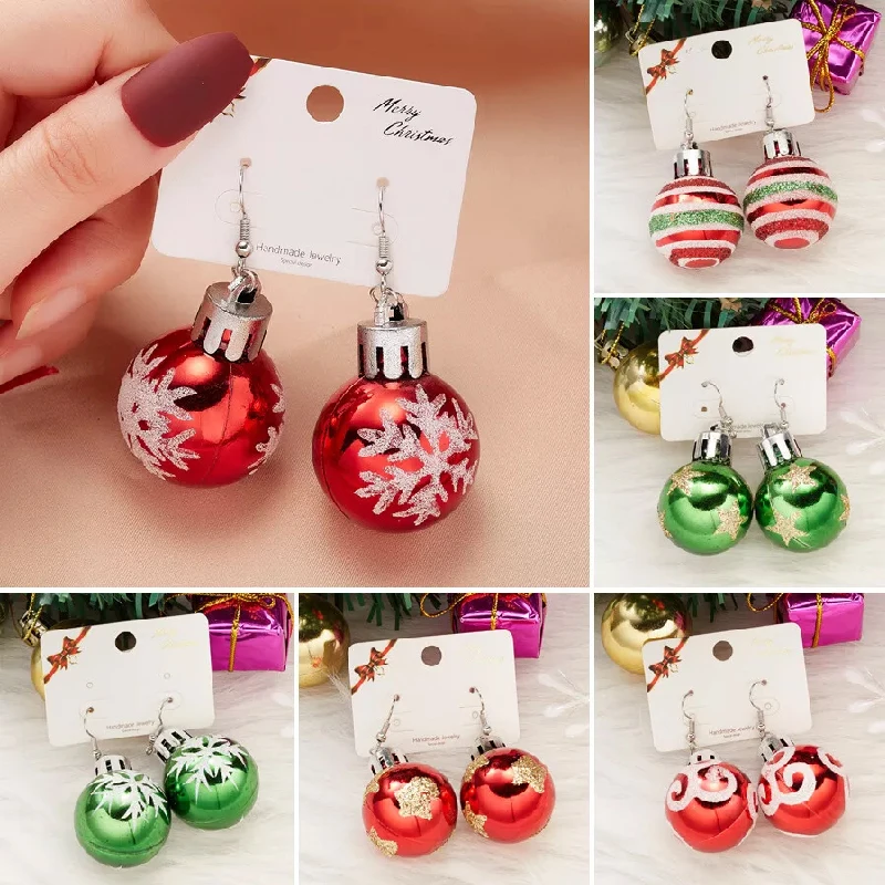 Fashion Christmas Snowflake Star Ball Earrings Hook Drop Dangle For Women Xmas Jewelry Gift 2024