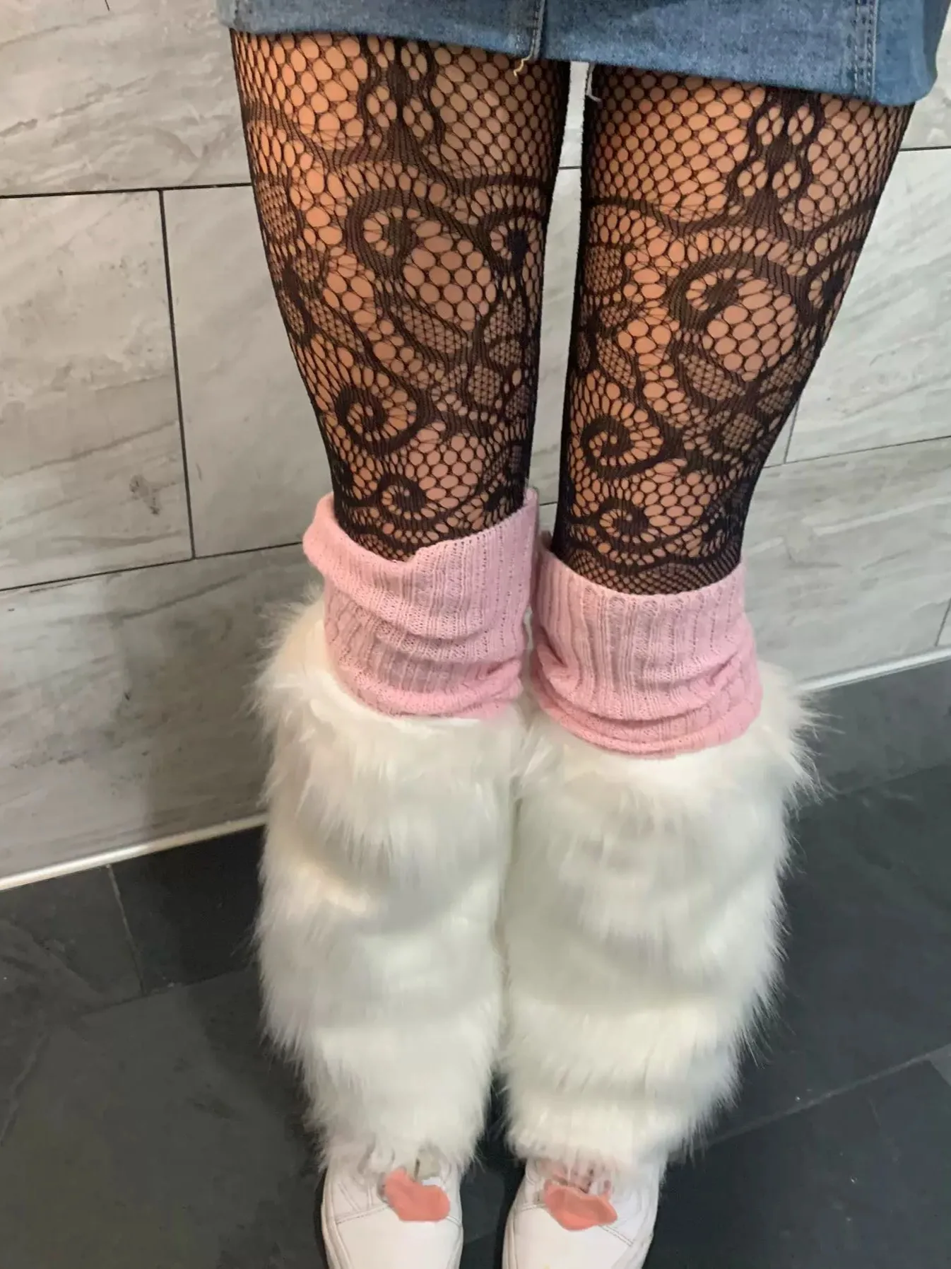 

Женские теплые пушистые леггинсы в стиле панк, ботинки Sos с манжетами до середины икры, зимний цвет, домашний удобный полиэстер