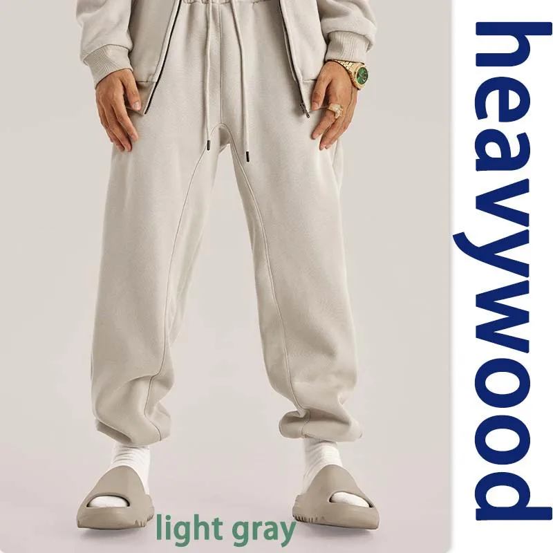 

420g Mens 100% Cotton Spring Casual Long Pant French Terry Plain Brown Jogger Sports Trousers Male Flat Unlined Pocket Sweatpant