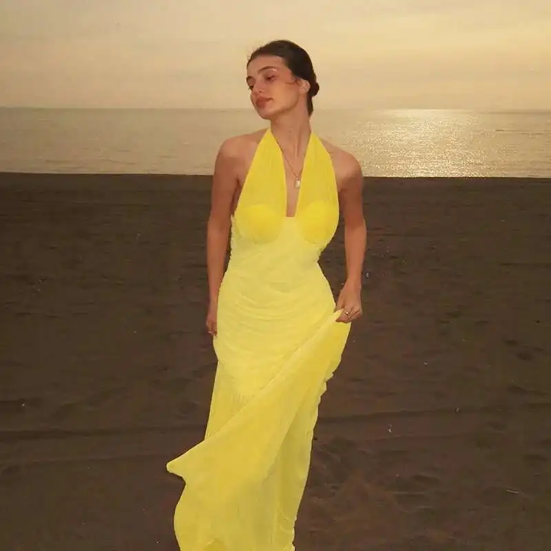 

Mesh Ribbon Wq25106pfo Dress, New Suspender Dress, Hip Hugging Waist Cinching Spicy Girl Long Dress Dress Robe Vestido Women