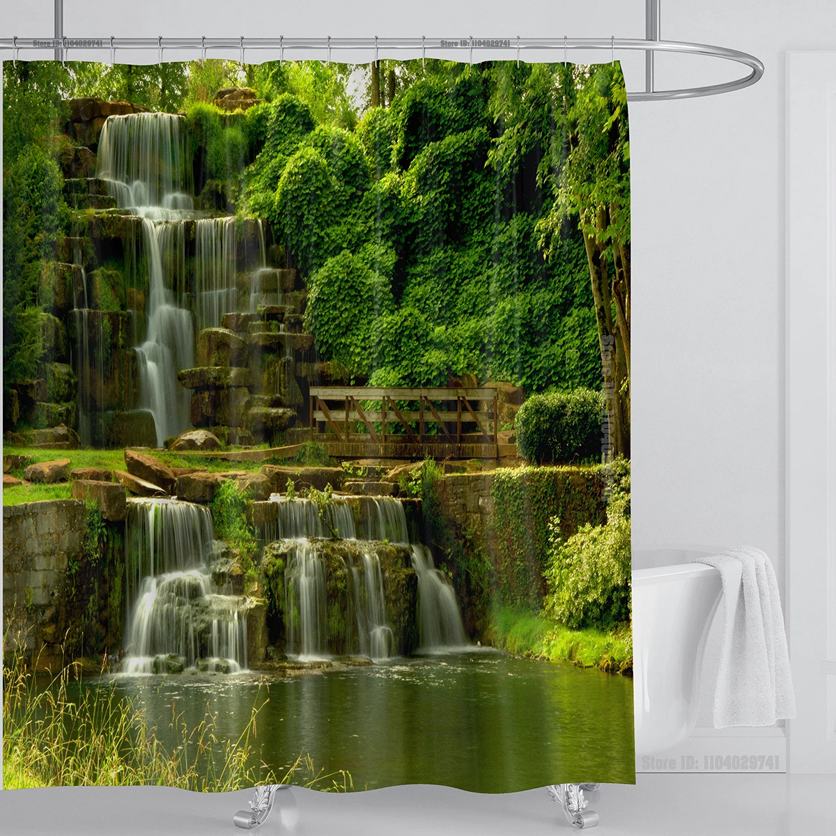 Modern 3D Printing Forest Refreshing Scenery Shower Curtain Waterproof Landscape Green Plant Mountain With Hooks Bathroom Decor