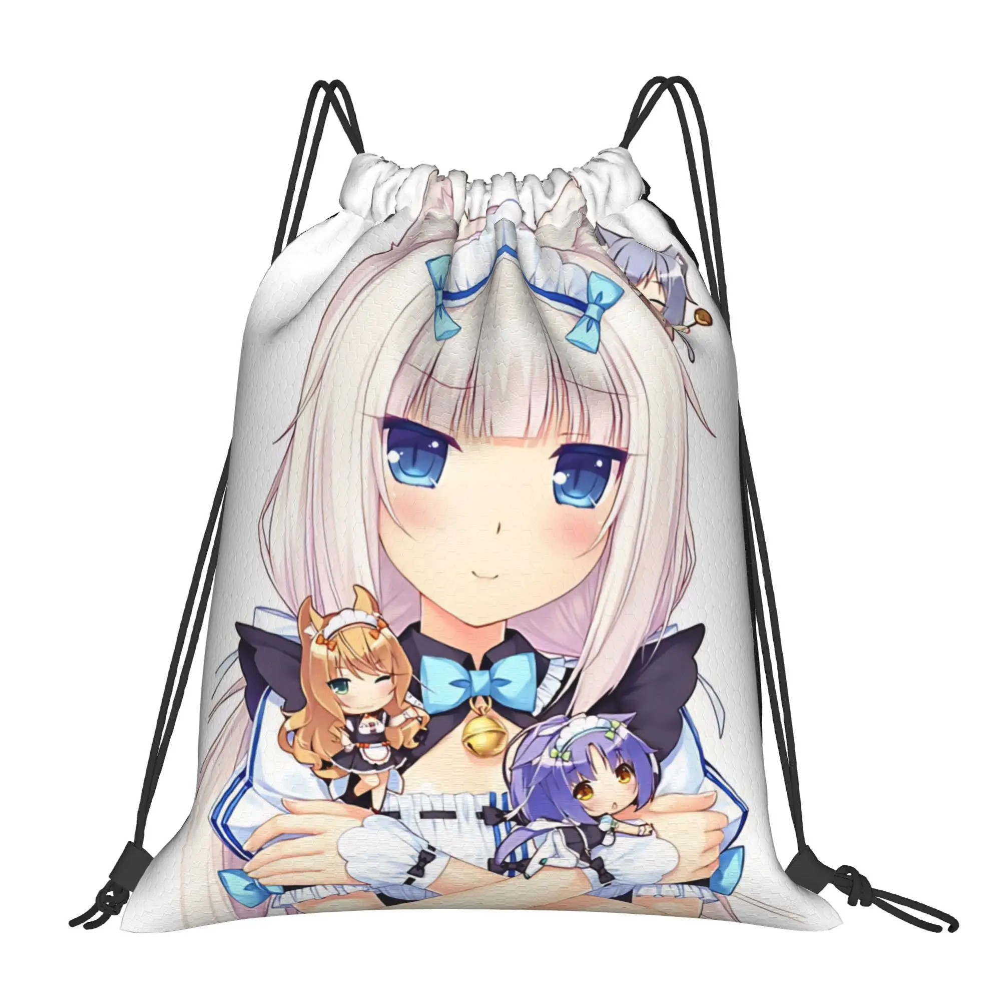 Nekopara cartoon  Portable Sports Riding Gym Drawstring Storage Sporty Backpacks