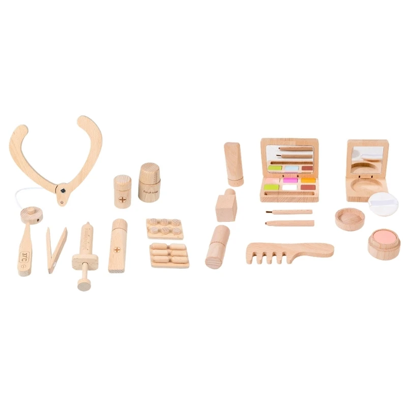 Kit de maquillage d'éducation précoce pour filles, outils habiles, jouet de maquillage en bois, gadgets pour médecins ou maquillage