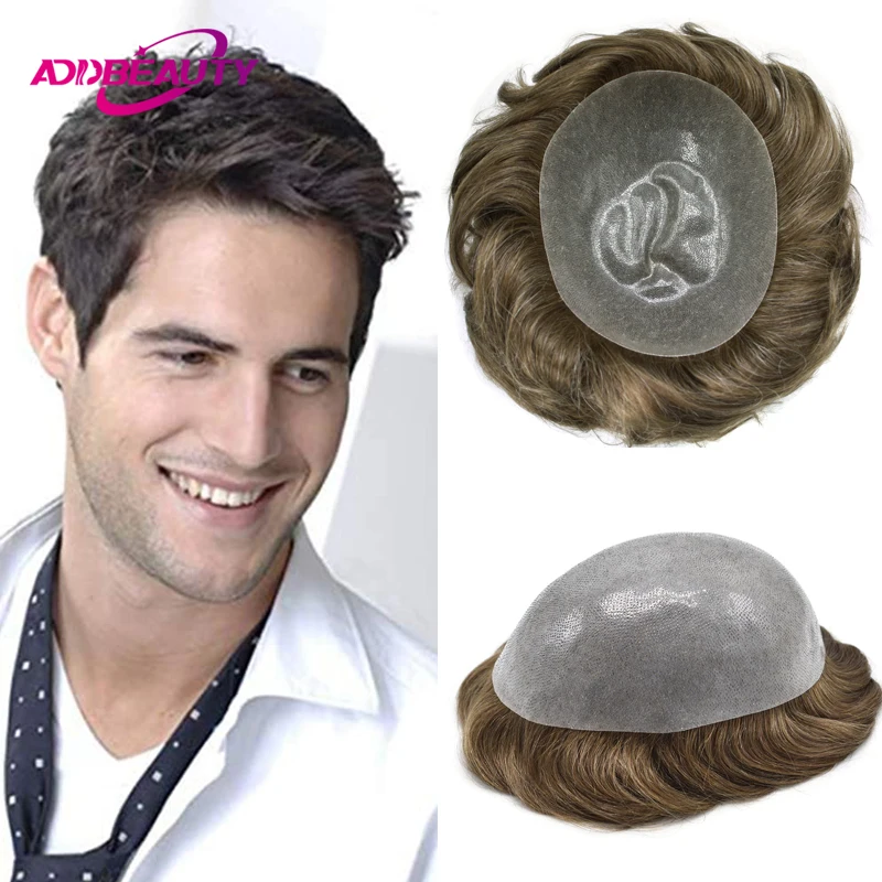 

Men Toupee Thin SKin Human Hair Wigs for Man Vloop Invisible Human Hair System Replacements Units Full PU 0.1mm Male Wig Natural