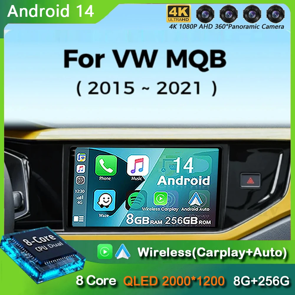 

Android 14 wireless Carplay Auto For Volkswagen VW T-Cross MQB 2015 - 2021 Multimedia Player Stereo GPS WIFI+4G DSP Car Radio