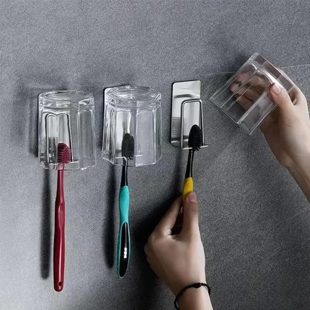 

Держатель для зубных щеток из нержавеющей стали, настенный самоклеящийся держатель для чашки, прочный дизайн 2 в 1, органайзер для ванной комнаты