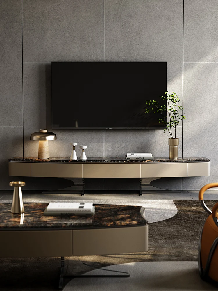 Italian minimalist marble living room light luxury suspension modern simple coffee table TV cabinet combination