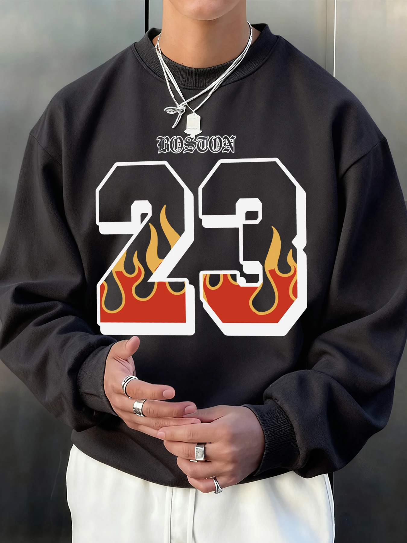Boston Nummer 23. Feuer Gedruckt Sweatshirt Männer Herbst Lose Sportswear Casual Hipster Weiche Pullover Hip Hop Mode Kleidung