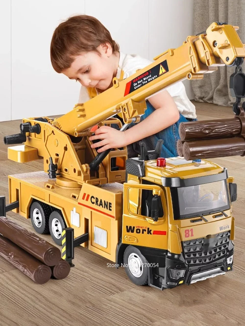 1/18 Crane Work Truck Model Toys Car Diecast Alloy Engineering Vehicle Doors Opened Sound Light Rubber Tire Toy Birthday for Kid