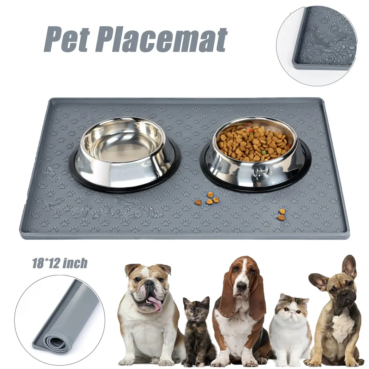 

Pet Placemat Dog Food Bowl Mat Silicone Waterproof Pet Drinking Feeding Pad 48*30cm Dog and Cat Food and Water Feeder Mat