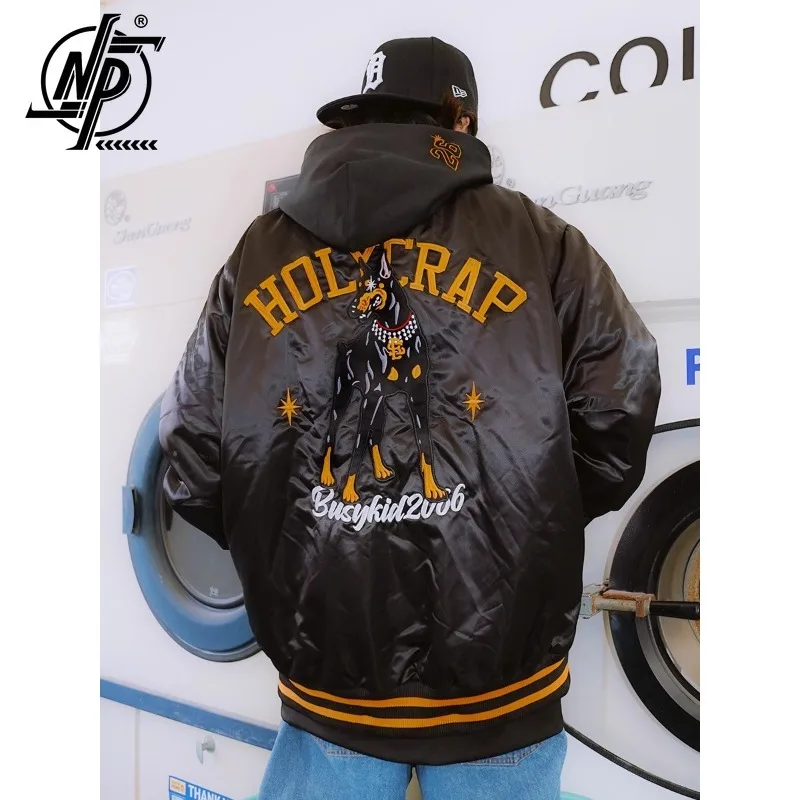 

Hip Hop Street Harajuku Baseball Jacket Men Heavy Industry Doberman Embroidery Autumn Black Bomber Coats Fashion Oversize Jacket