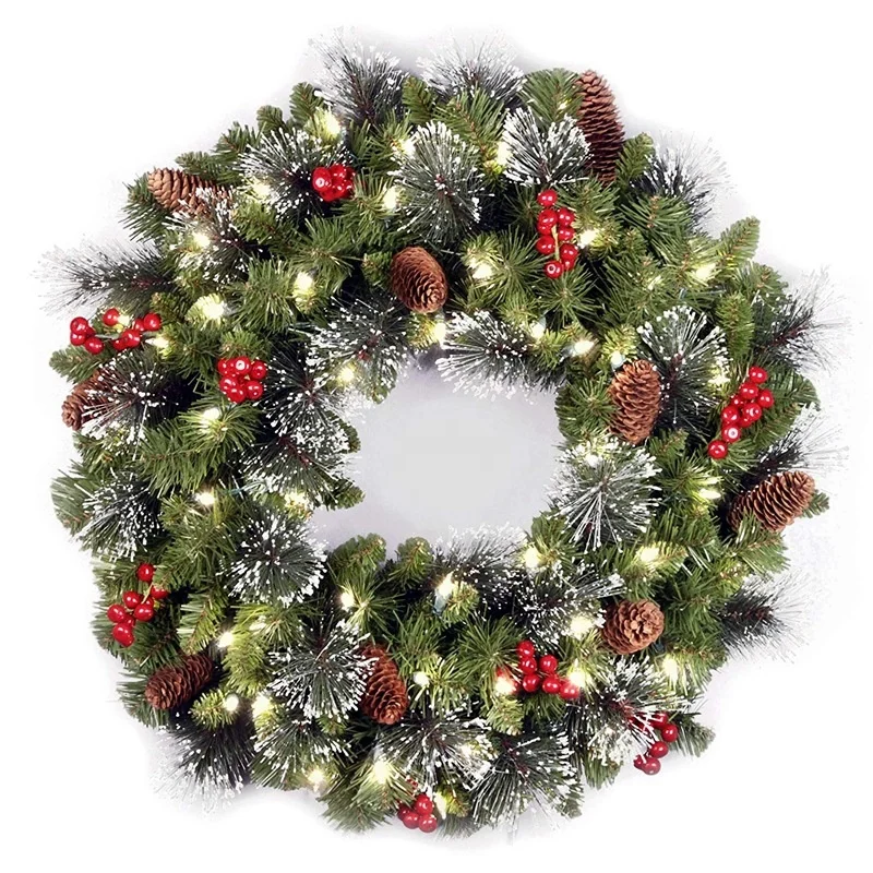 Festival Artificial Green Holiday decorations wholesale pvc Christmas Santa wreath garland for door hanging