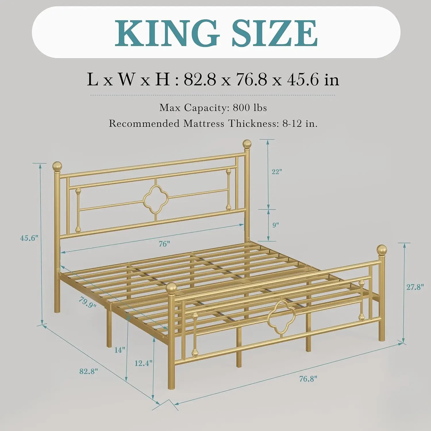 HOOMIC 14 Inch King Size Metal Platform Bed Frame with Vintage Victorian Style, Wrought Iron Headboard and Footboard/Mattress