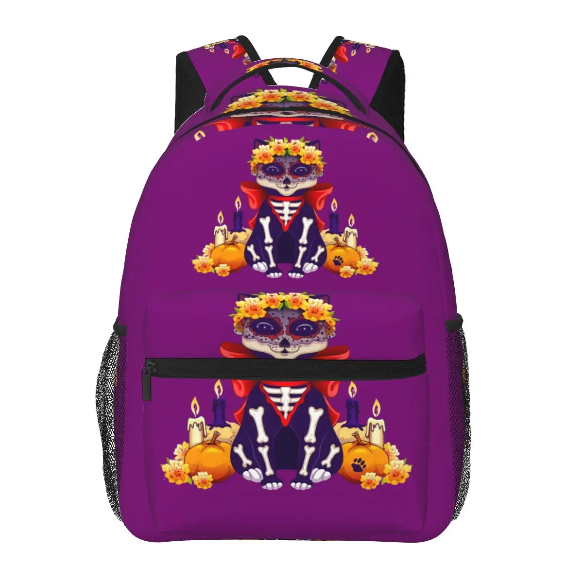 Day Of The Dead Kitten Cat Sugar Skull Mexican Halloween Backpacks Boys Girls Bookbag Students School Bags Rucksack Shoulder Bag